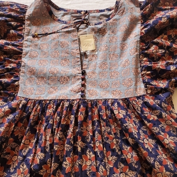 Free People Indigo Combo Long Bell Sleeve Maxi Sz. L Dress - Picture 11 of 15